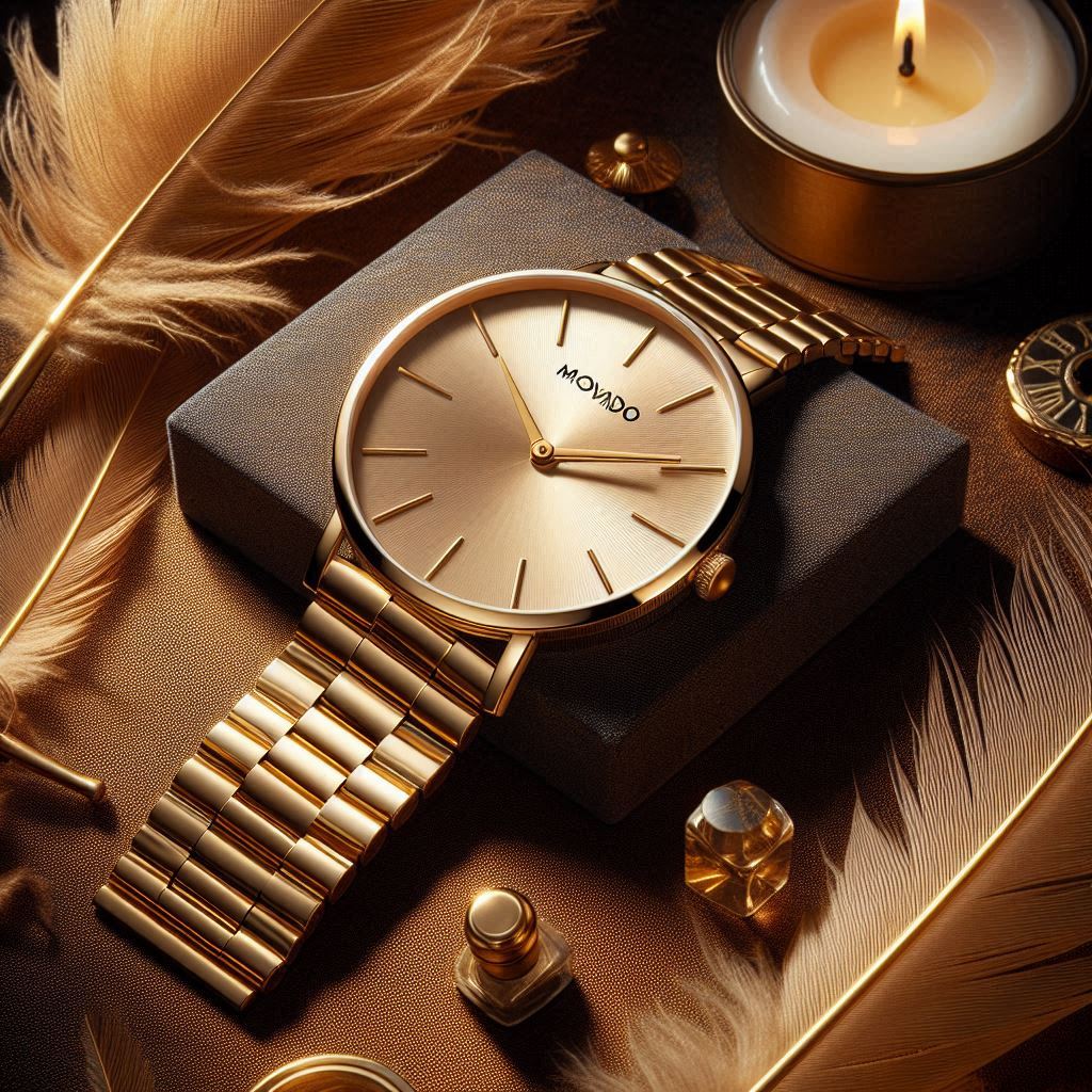 "Movado Heritage Series Calendoplan Gold Watch with vintage design elements and intricate details."