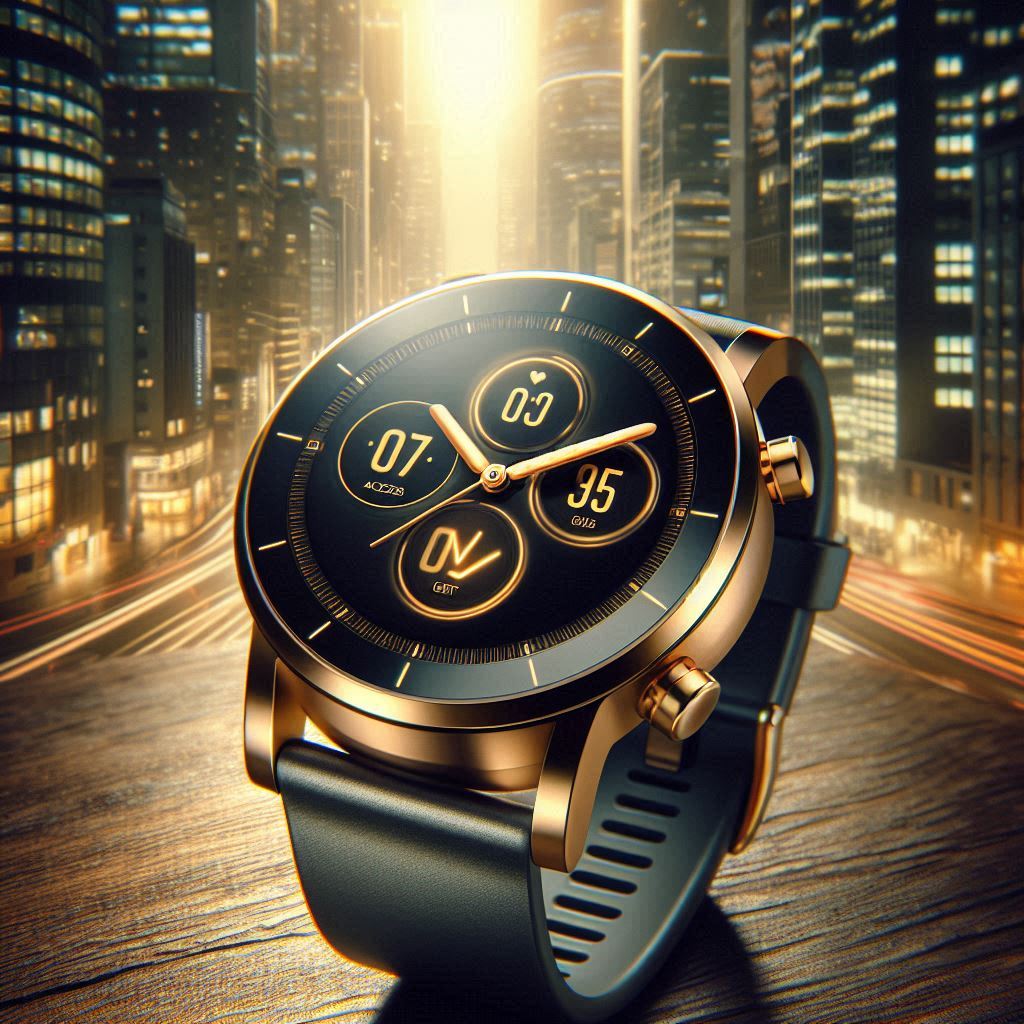 "Movado Access Gen 5 Smartwatch with a modern digital face and luxurious gold-tone body."