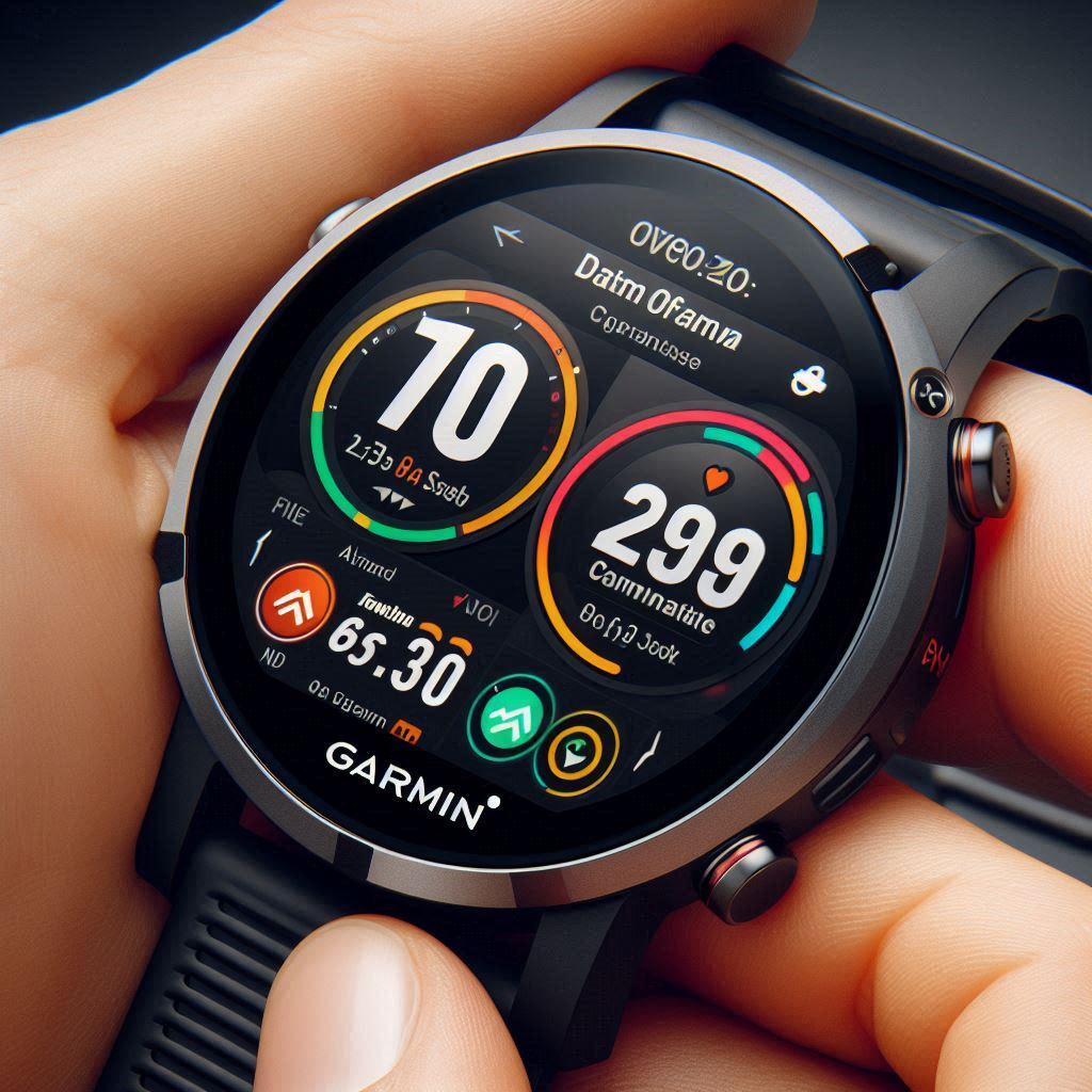 "Garmin smartwatch featuring a sleek, analog watch face for professional and everyday wear."