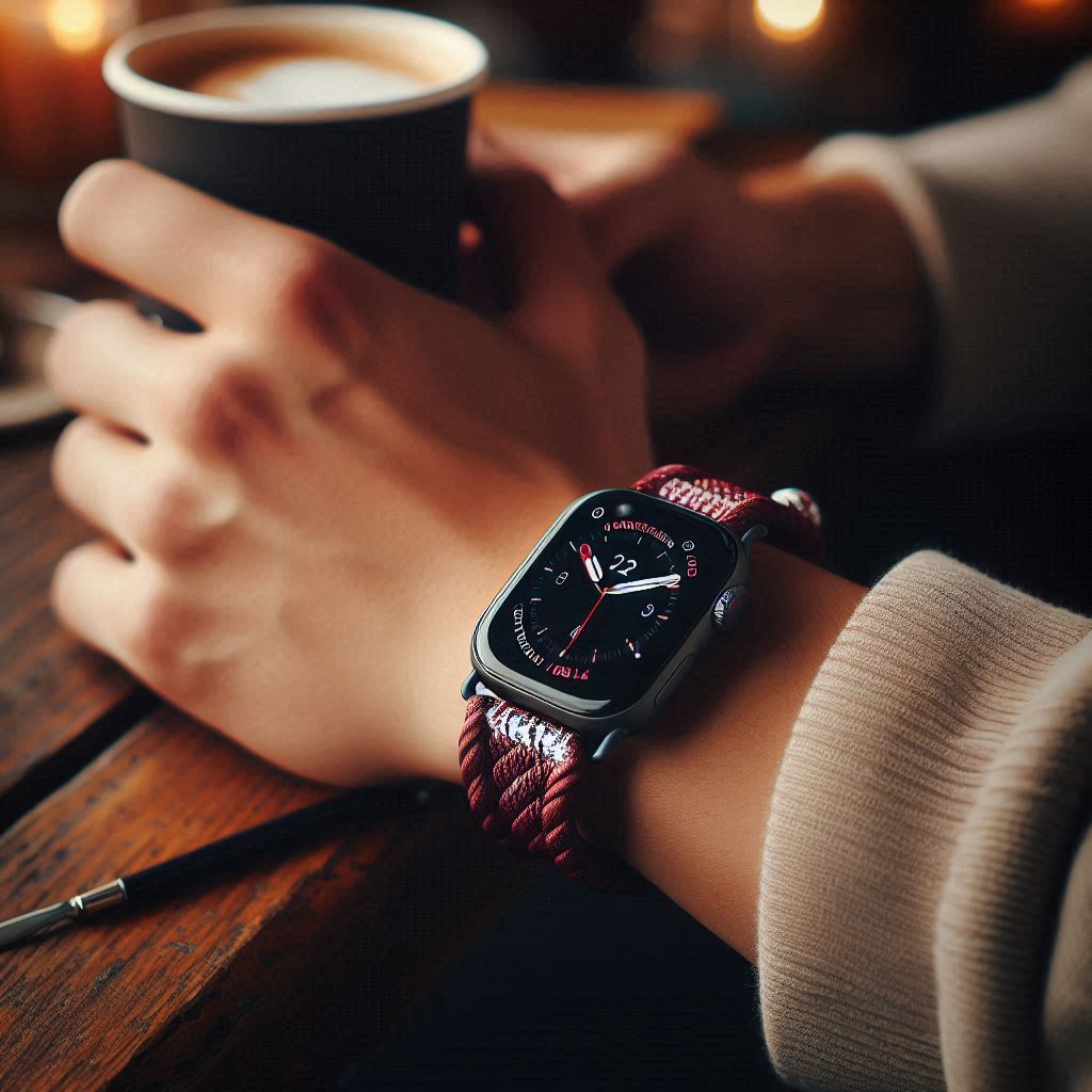 "Close-up of elastic braided material on Apple Watch Solo Loop strap showing stretch and texture"